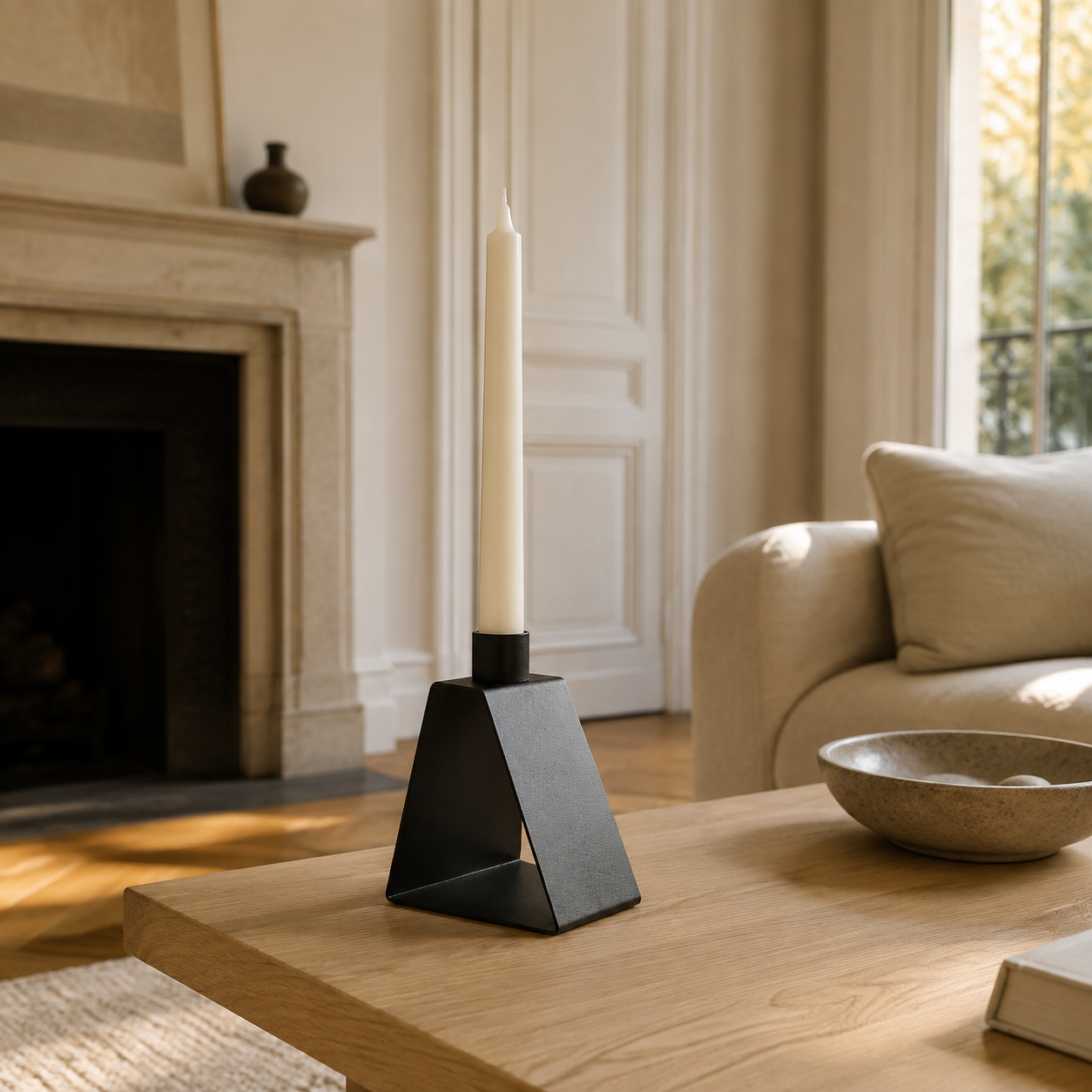 Bougeoir géométrique en acier noir