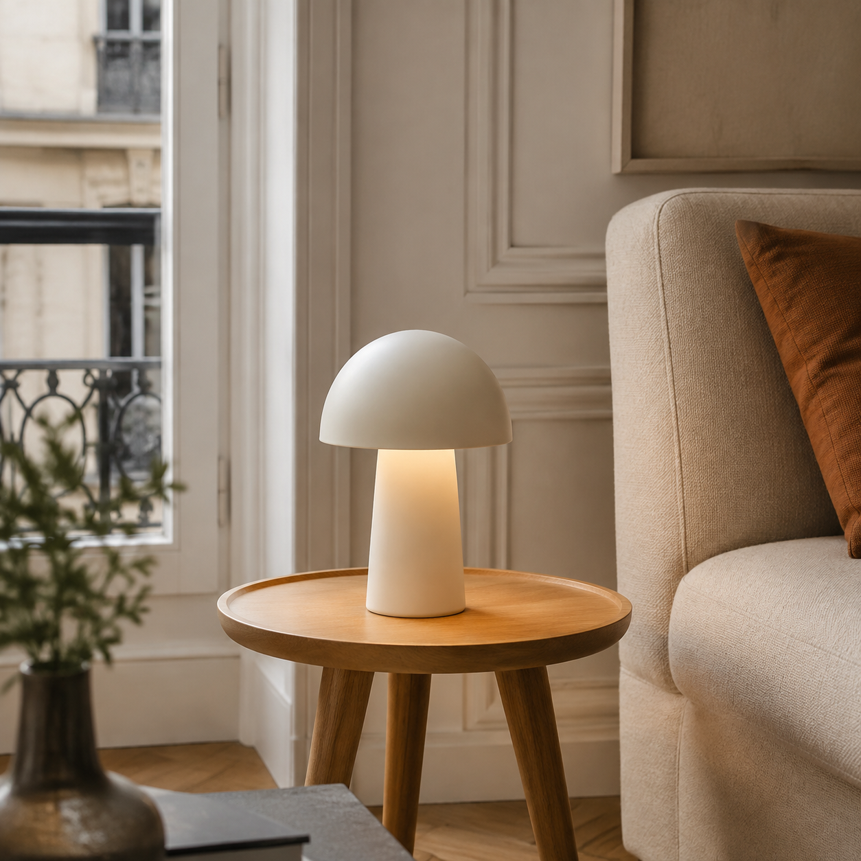 Lampe de table champignon en métal blanc