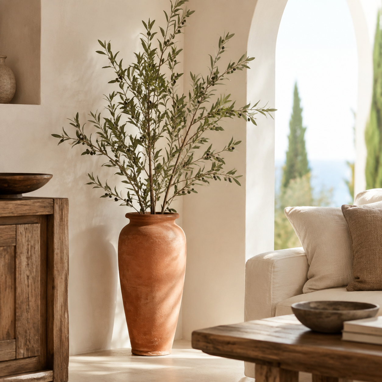 artplants.de Branche d'olivier artificielle, 105 feuilles, 6 olives, 50 cm