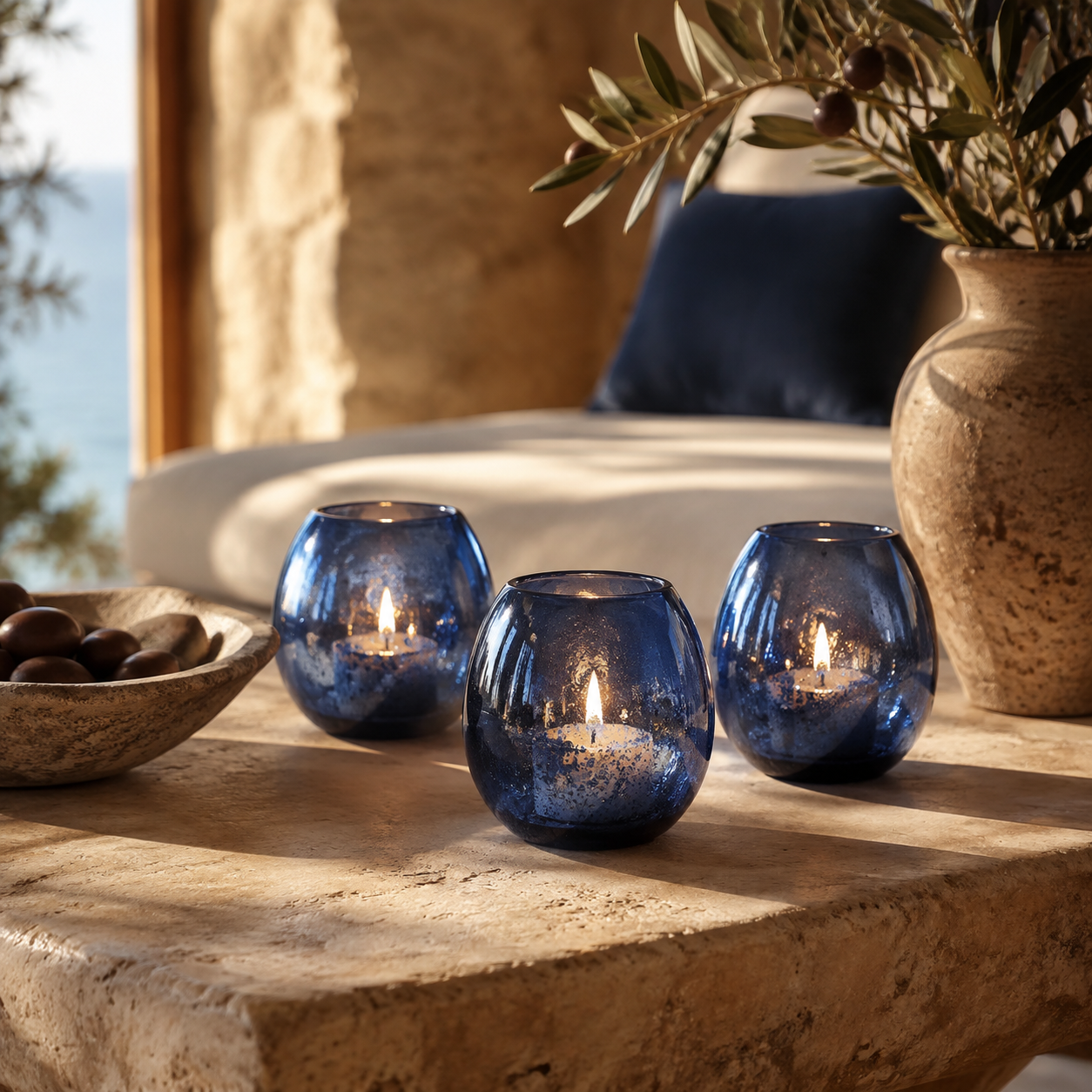 levandeo Lot de 4 photophores en verre bleu, 7,5 cm