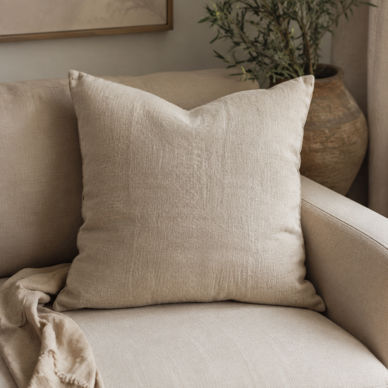 Housse de coussin Beties, 100 % lin naturel véritable, 80 x 80 cm