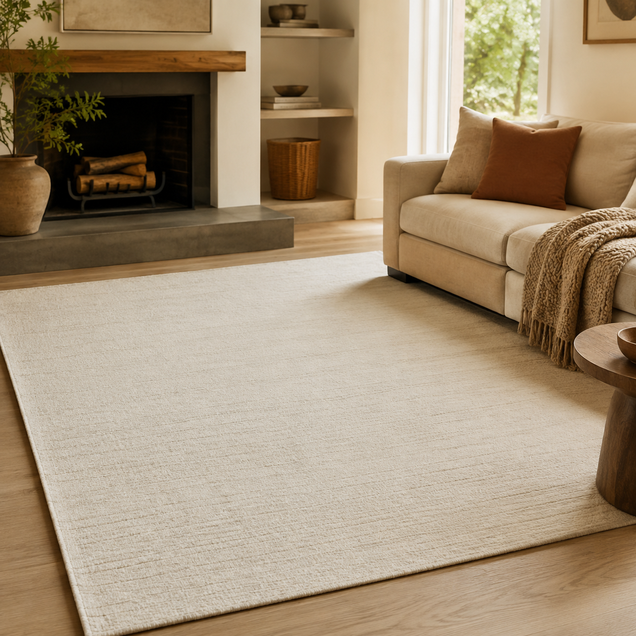 Jarapa Tapis poil ras fait main, coton naturel, gris-écru, 140 x 200 cm