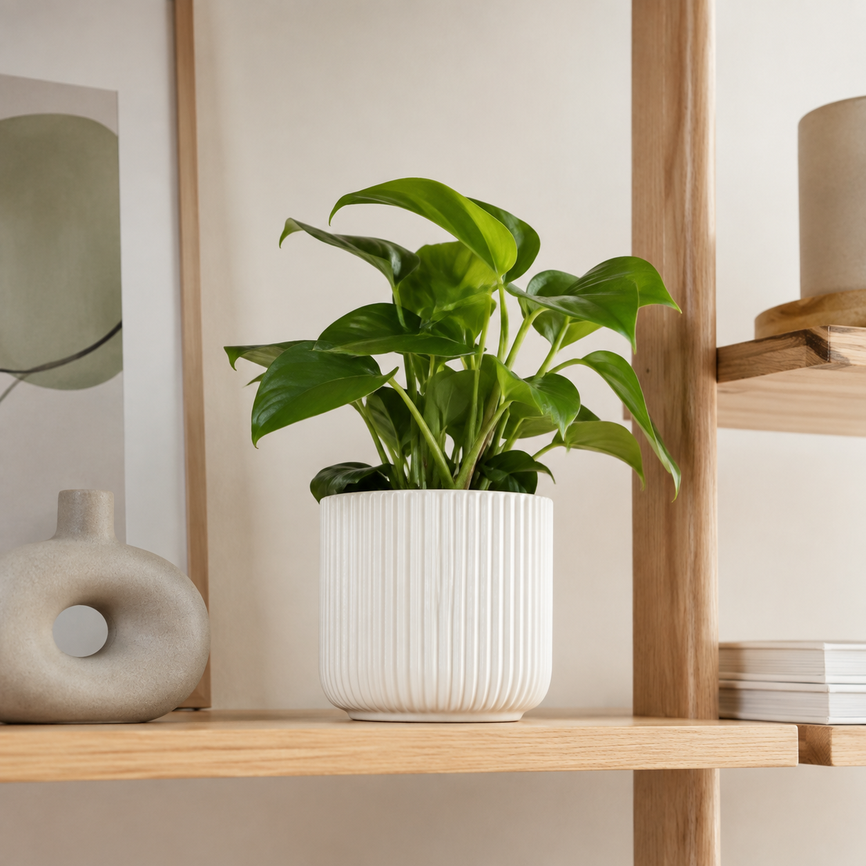 Cache-pot en céramique nervurée, 14 cm