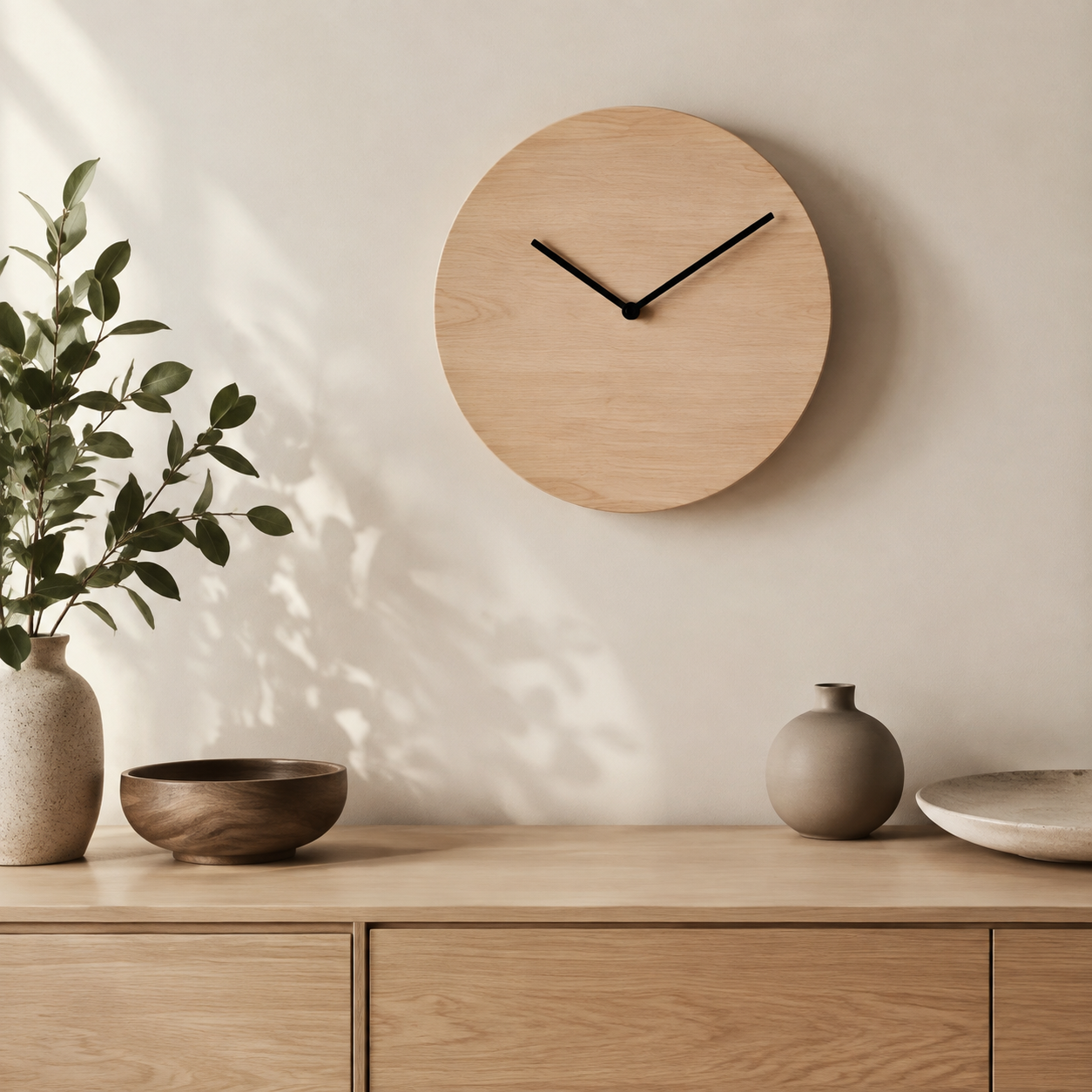 Horloge murale ronde en bois, grain de bois apparent, 30,5 cm, silencieuse