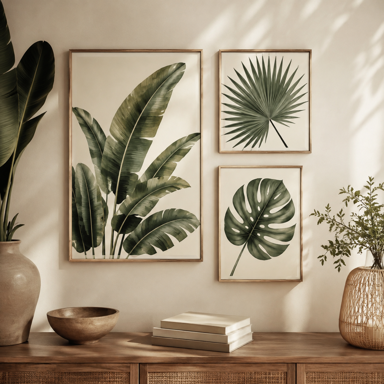 3 affiches botaniques feuilles tropicales vertes, style nordique, 30 x 40 cm
