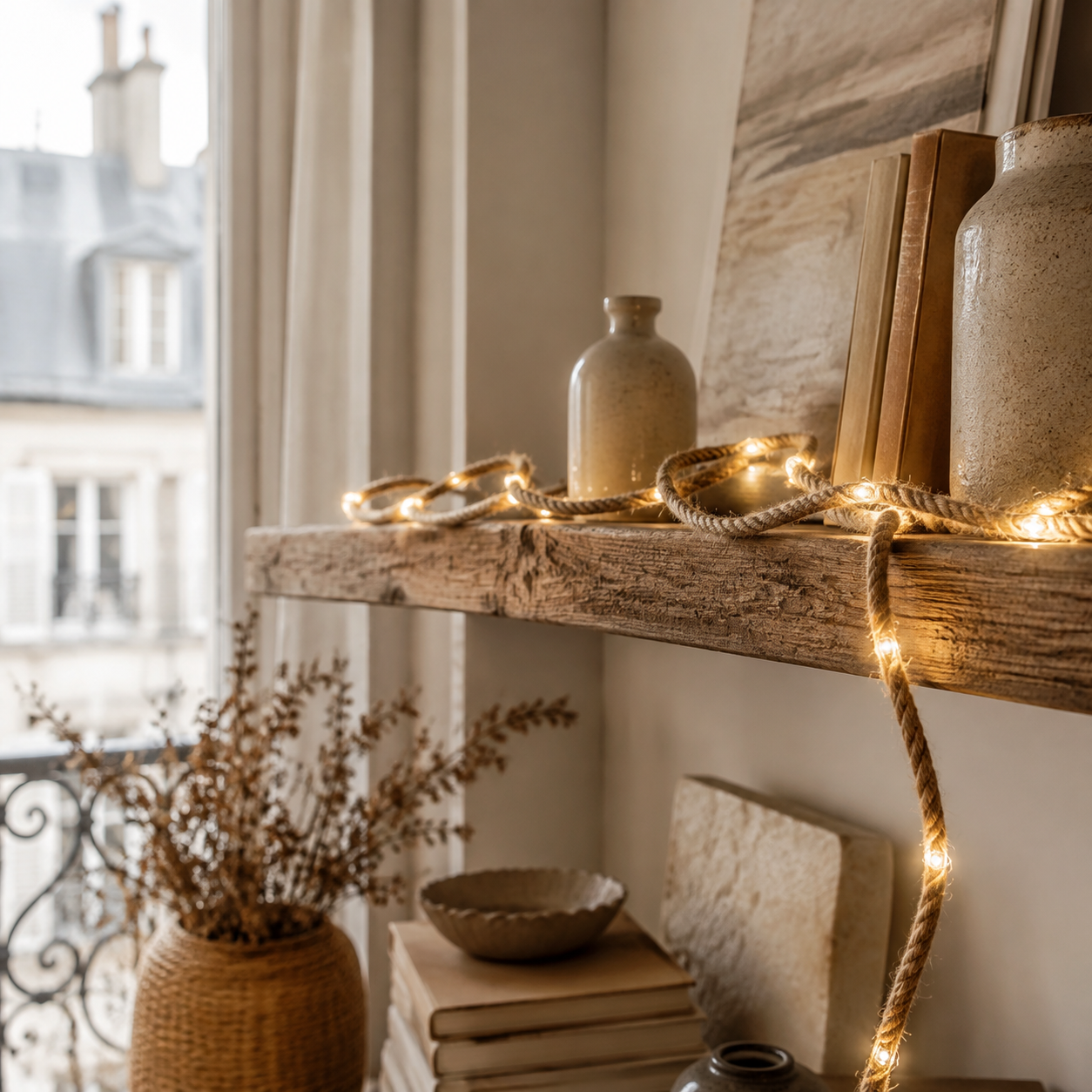 Guirlande lumineuse 20 LED, corde de chanvre, blanc chaud