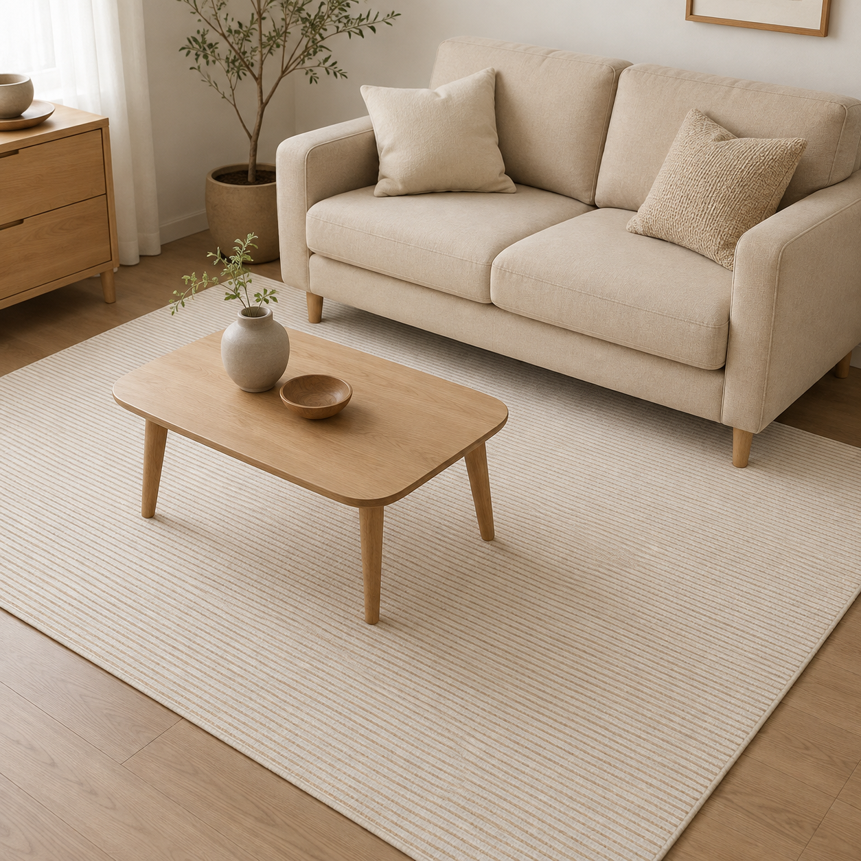 Tapis plat écru à fines rayures, 120 x 170 cm