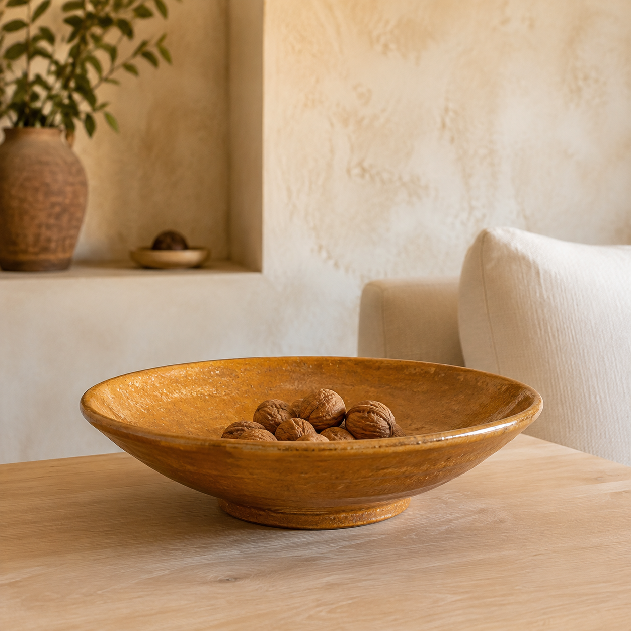 Coupe décorative en céramique ocre, 25 cm