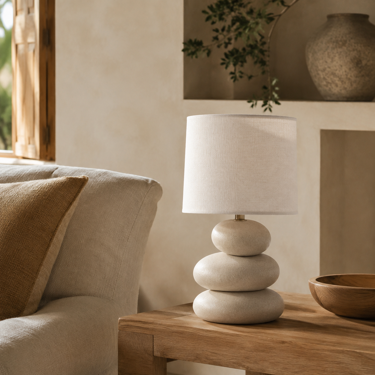 Atmosphera Lampe céramique avec 3 galets, H 33 cm